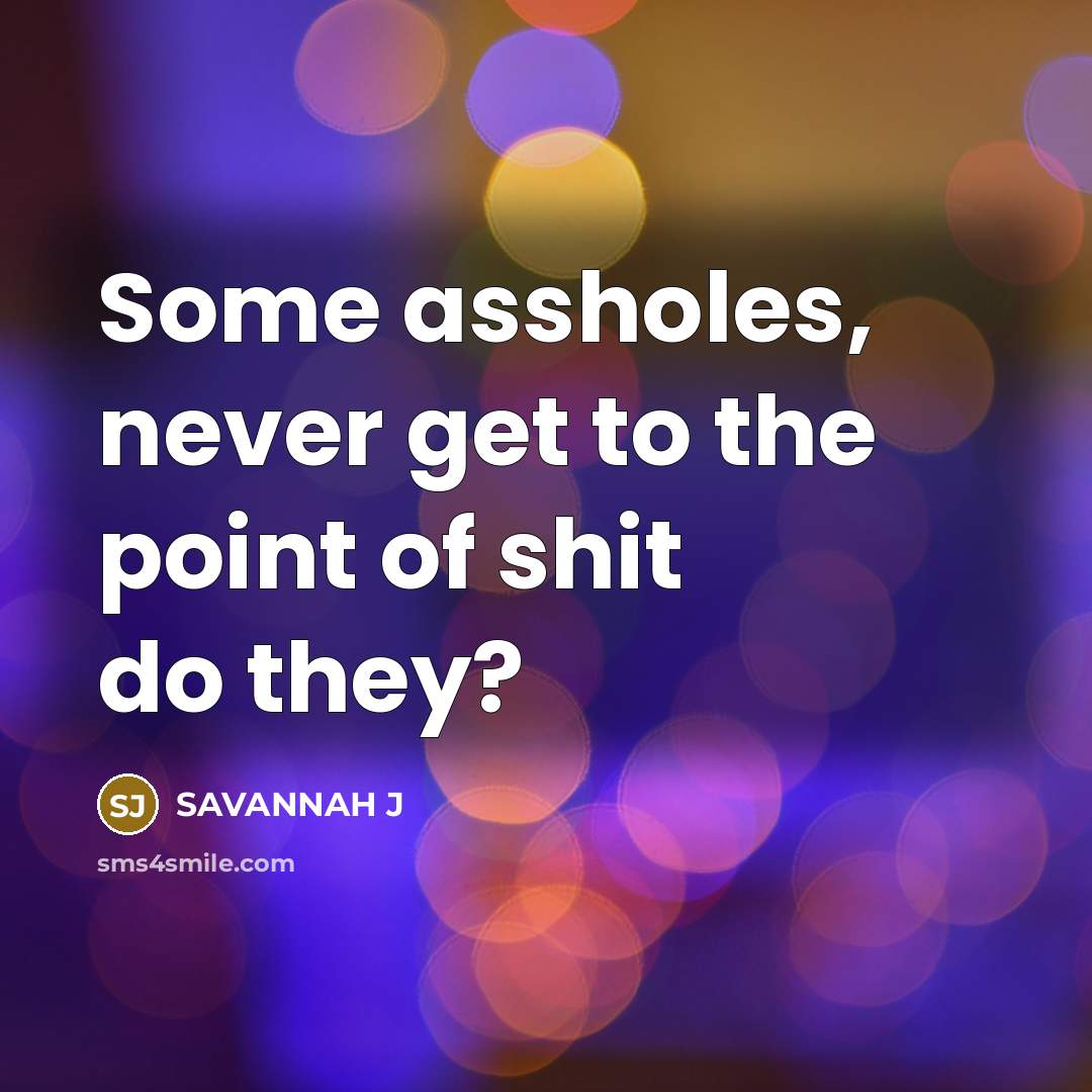“Some assholes, never get to the point of shit do…” quote by Savannah J