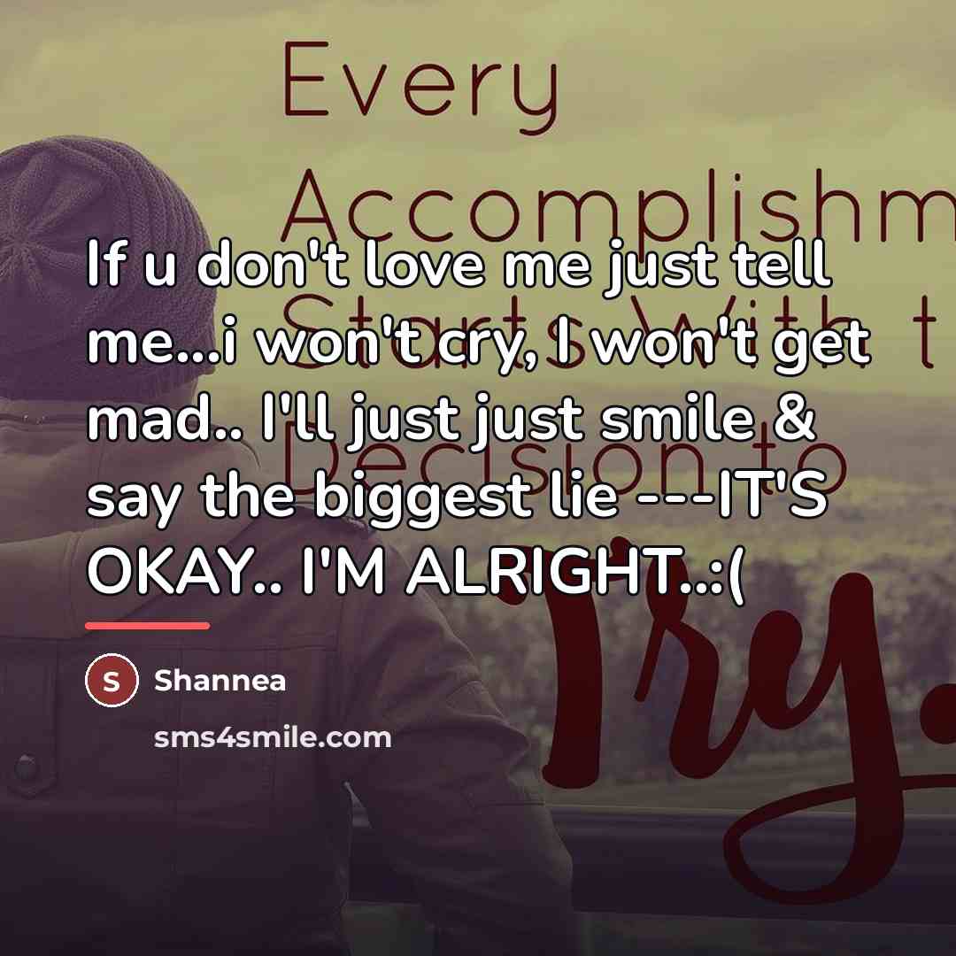 “If u don't love me just tell me...i won't cry,…” quote by Shannea