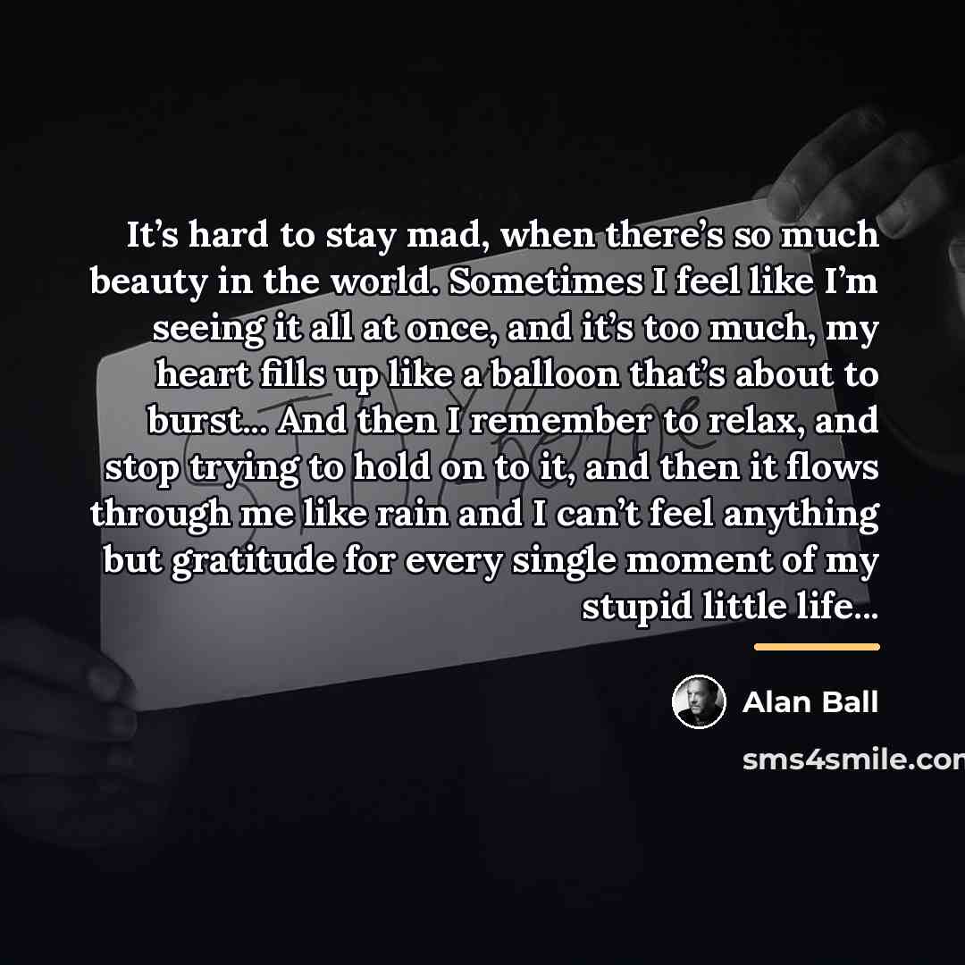 “It’s hard to stay mad, when there’s so much beauty…” quote by Alan Ball