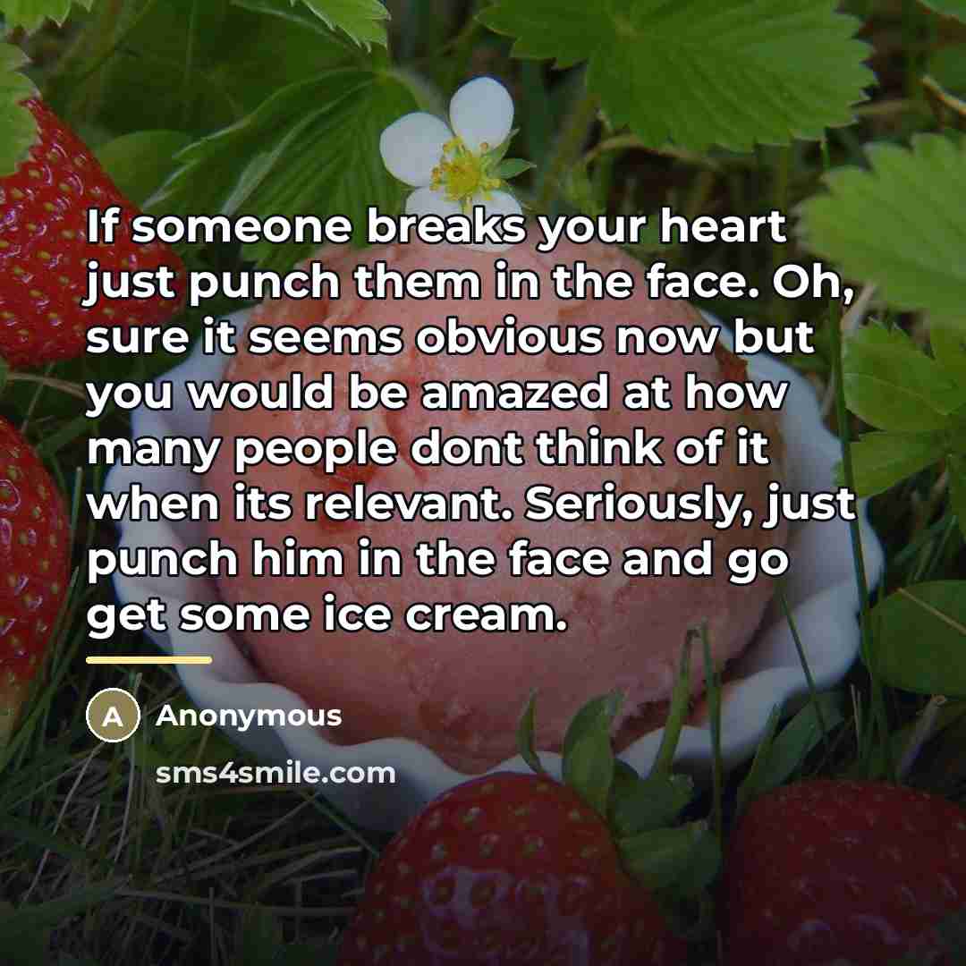 “If someone breaks your heart just punch them in the…” quote by Anonymous