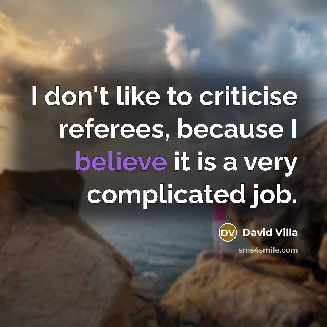 “I don't like to criticise referees, because I believe it…” quote by David Villa
