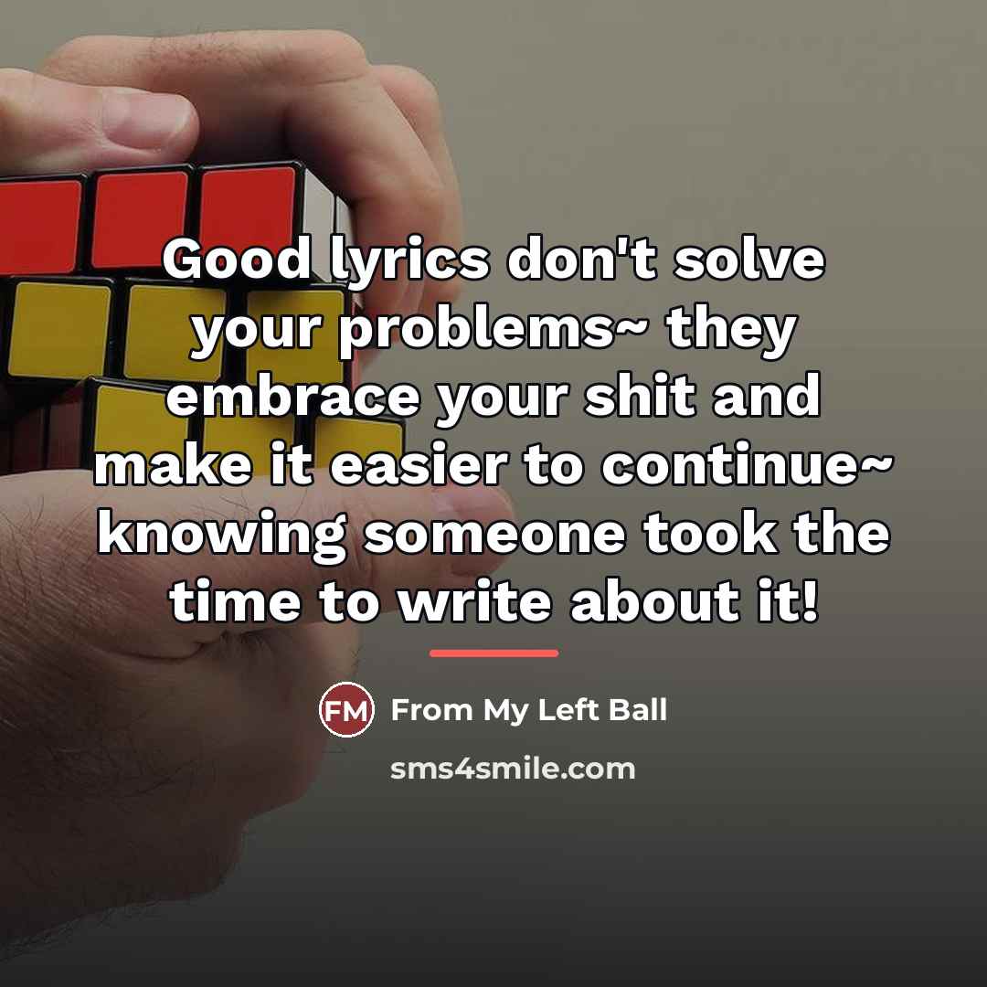 “Good lyrics don't solve your problems~ they embrace your shit…” quote by From My Left Ball