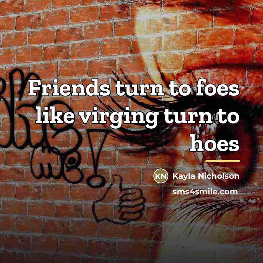 “Friends turn to foes like virging turn to hoes…” quote by Kayla Nicholson