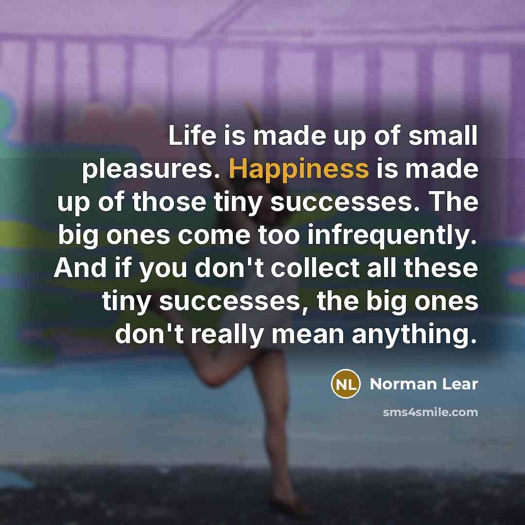 “Life is made up of small pleasures. Happiness is made…” quote by Norman Lear