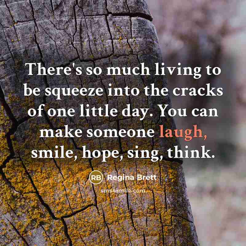 “There's so much living to be squeeze into the cracks…” quote by Regina Brett