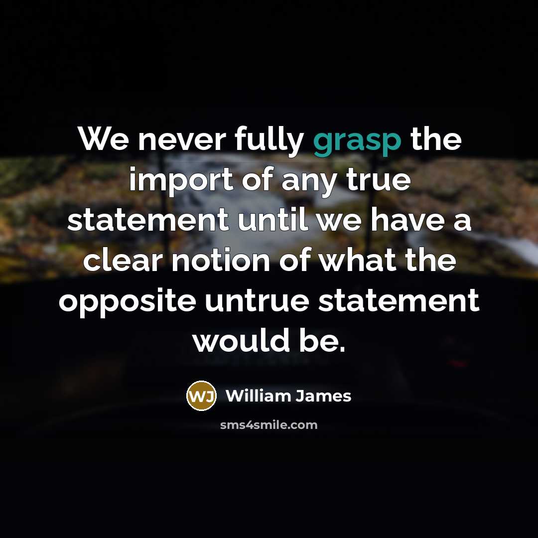 “We never fully grasp the import of any true statement…” quote by William James