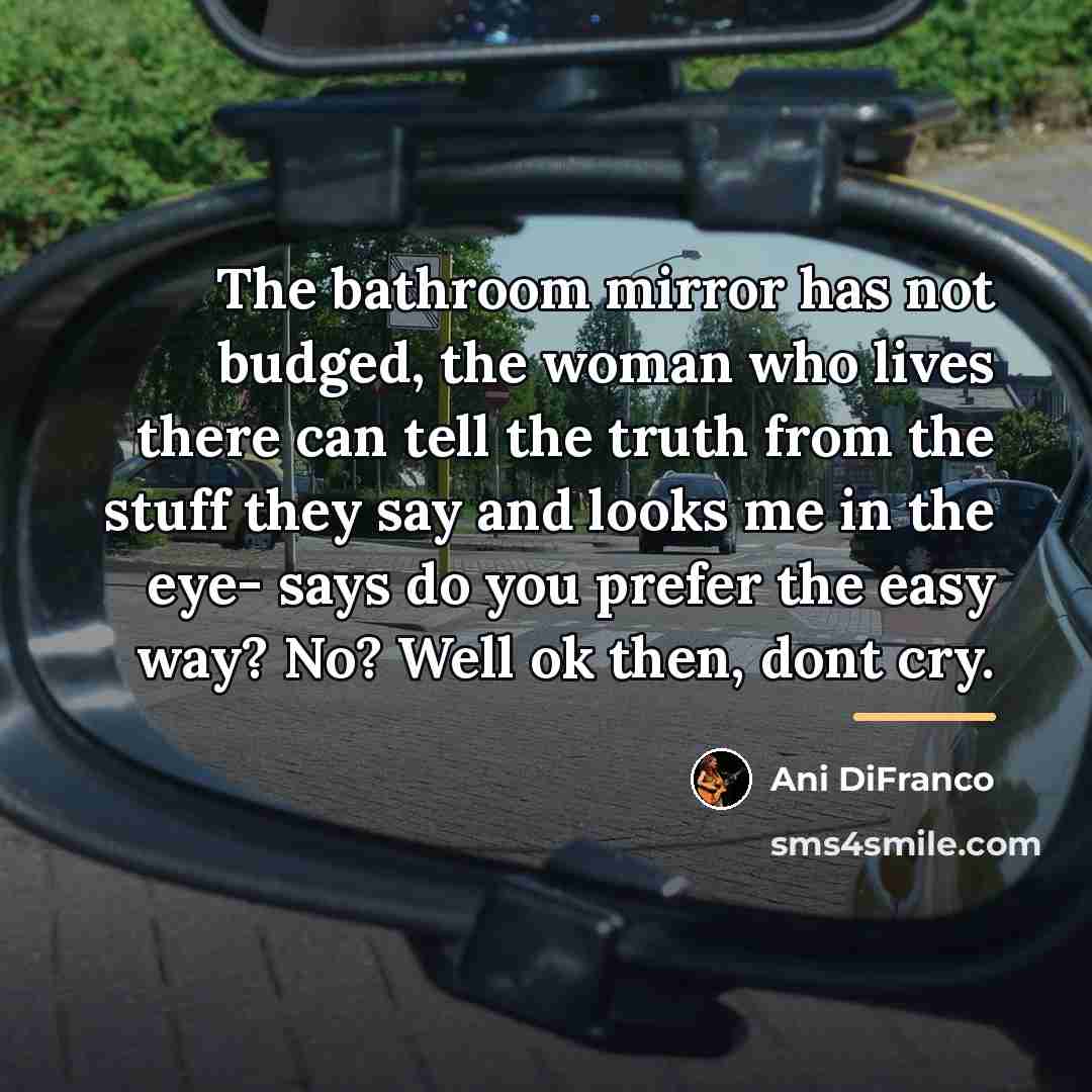 “The bathroom mirror has not budged, the woman who lives…” quote by Ani DiFranco