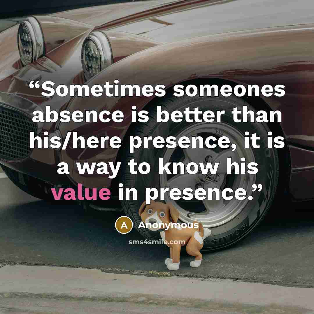 “Sometimes someones absence is better than his/here presence, it is a way to know his value in presence.” quote by Anonymous