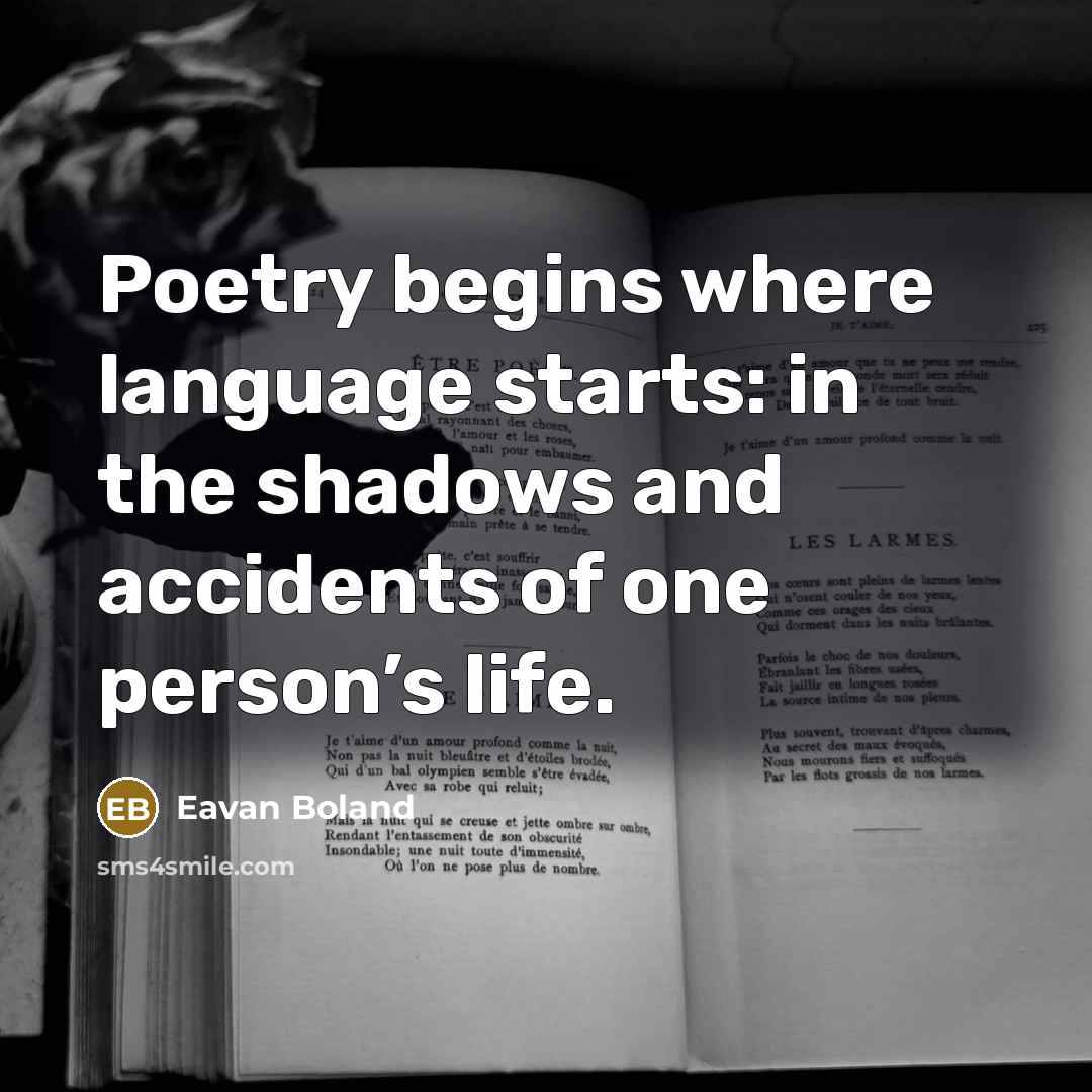 “Poetry begins where language starts: in the shadows and accidents…” quote by Eavan Boland