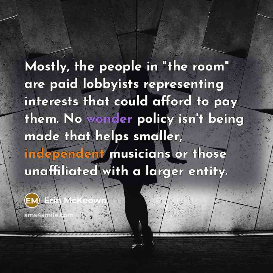 “Mostly, the people in "the room" are paid lobbyists representing…” quote by Erin McKeown