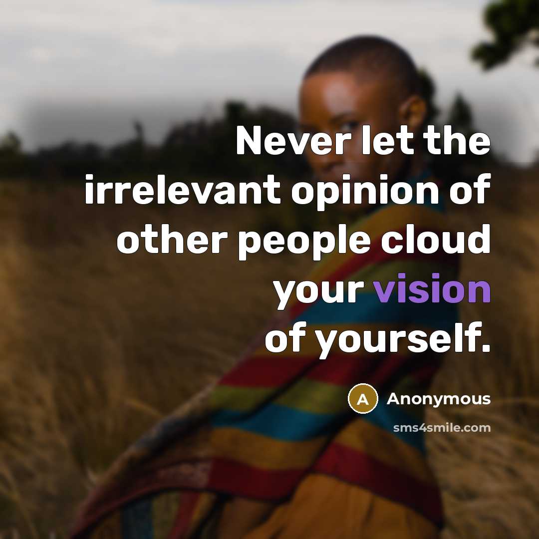 “Never let the irrelevant opinion of other people cloud your…” quote by Anonymous