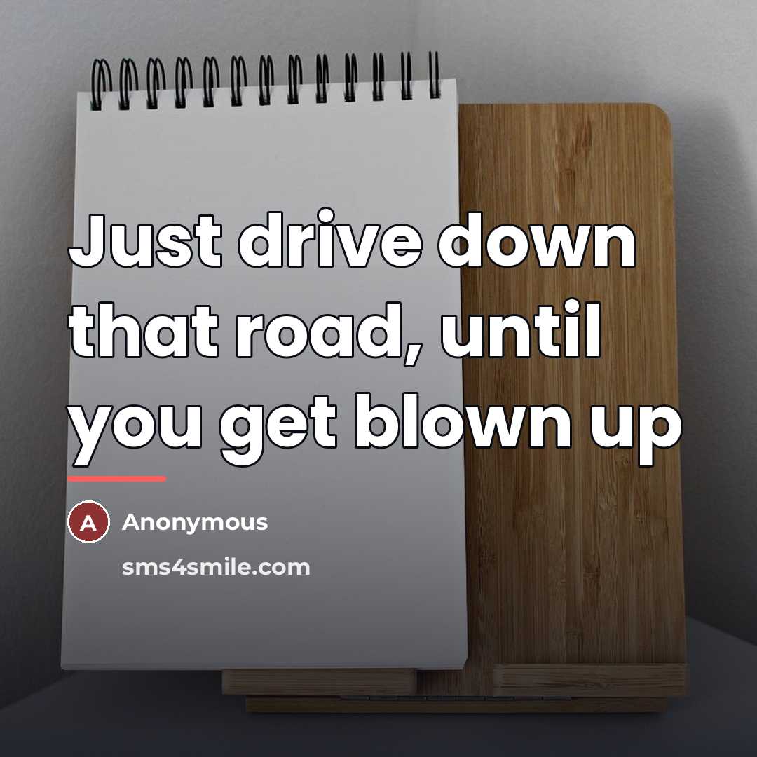 “Just drive down that road, until you get blown up…” quote by Anonymous