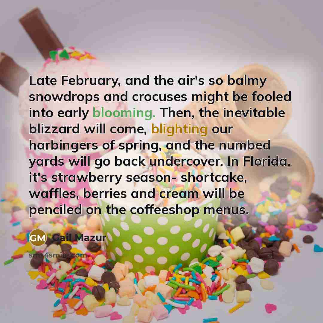 “Late February, and the air's so balmy snowdrops and crocuses…” quote by Gail Mazur