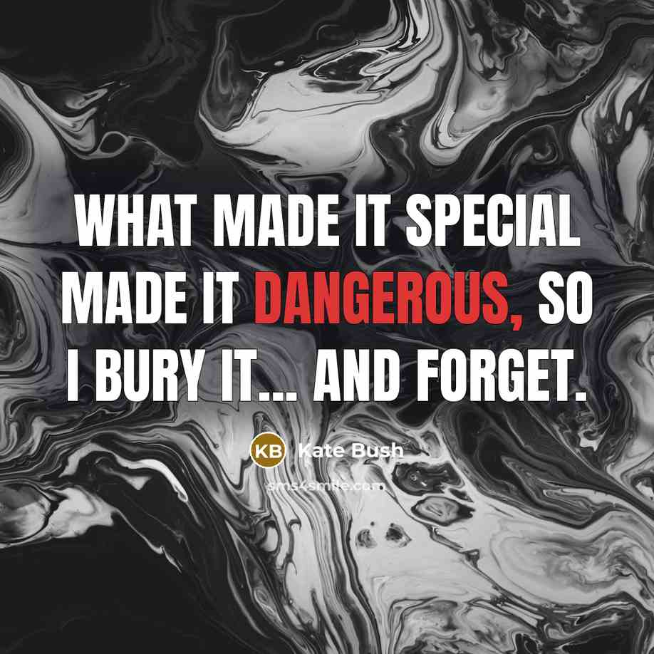 “What made it special made it dangerous, so I bury it... and forget.” quote by Kate Bush