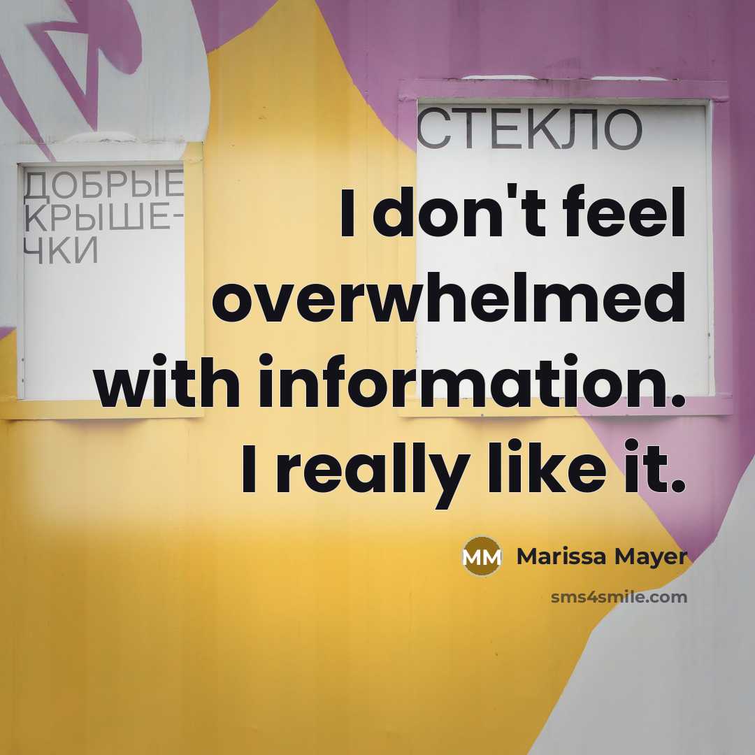 “I don't feel overwhelmed with information. I really like it.…” quote by Marissa Mayer