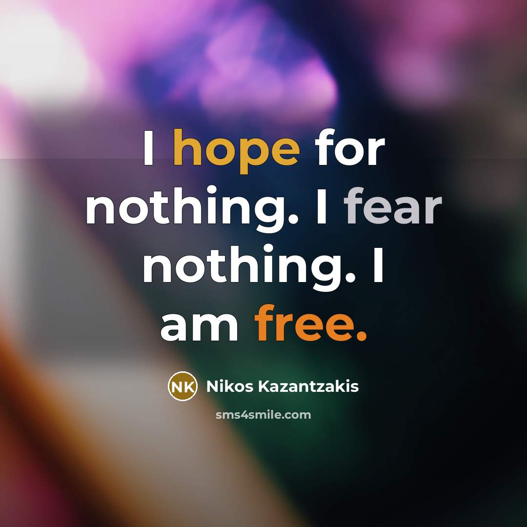 “I hope for nothing. I fear nothing. I am free.…” quote by Nikos Kazantzakis