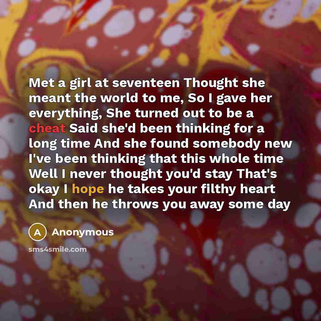 “Met a girl at seventeen Thought she meant the world…” quote by Anonymous