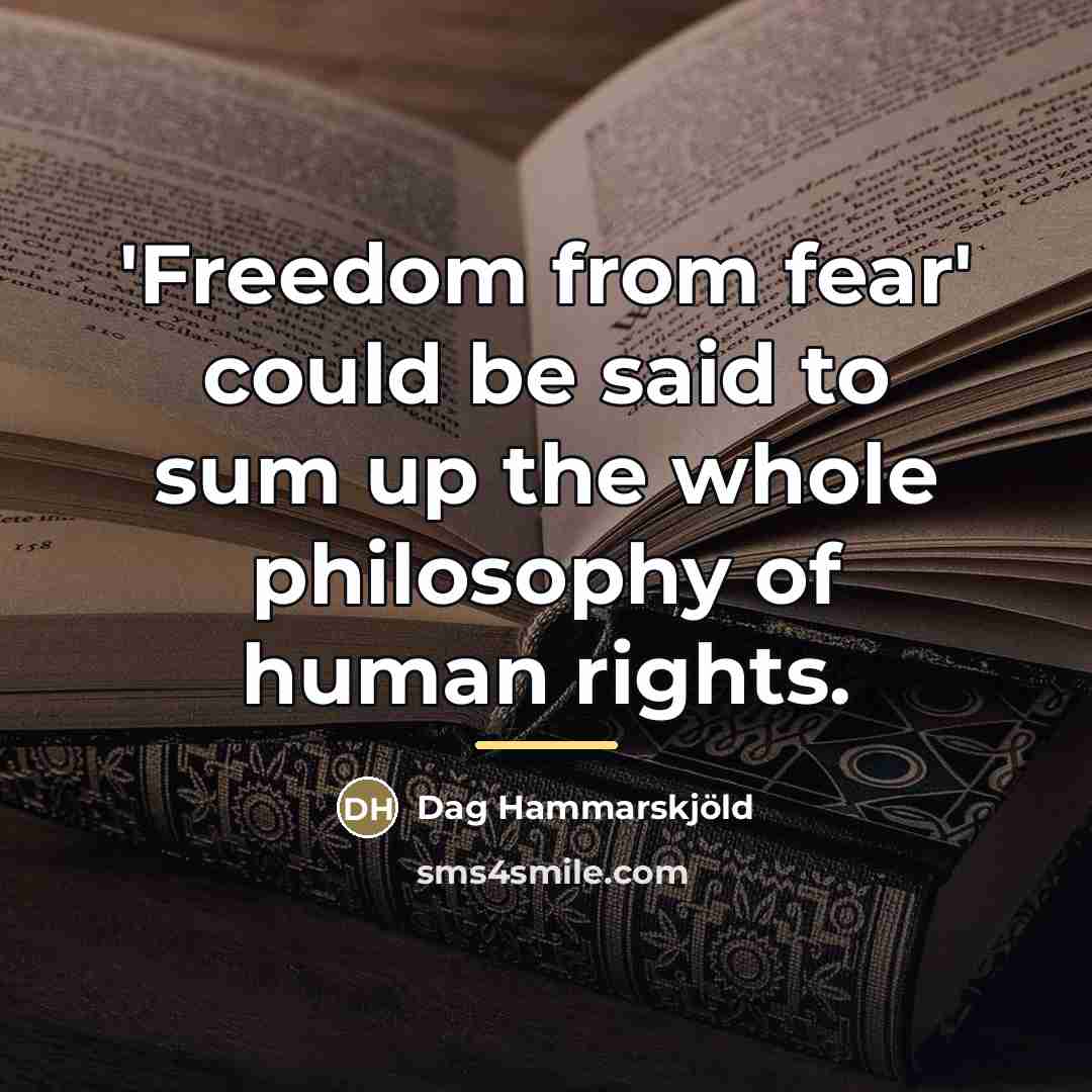 “'Freedom from fear' could be said to sum up the…” quote by Dag Hammarskjold