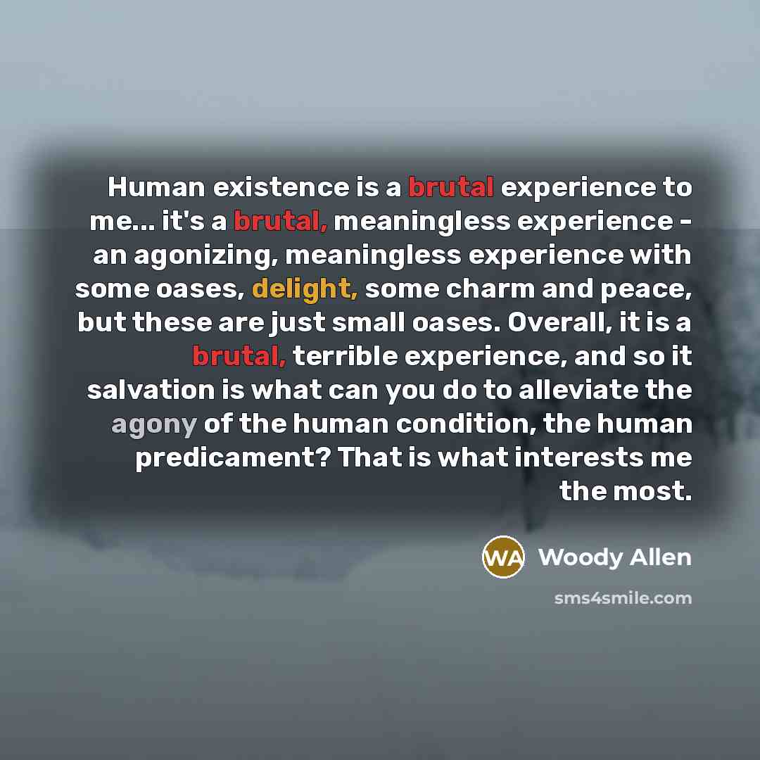 “Human existence is a brutal experience to me... it's a…” quote by Woody Allen