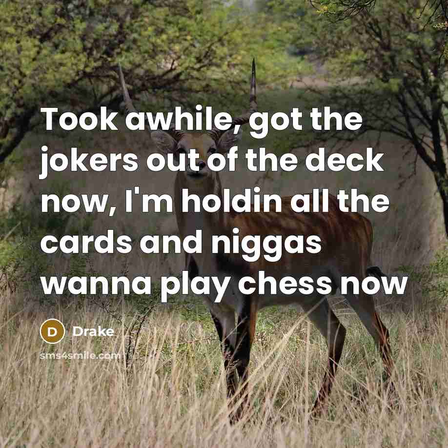 “Took awhile, got the jokers out of the deck now,…” quote by Drake