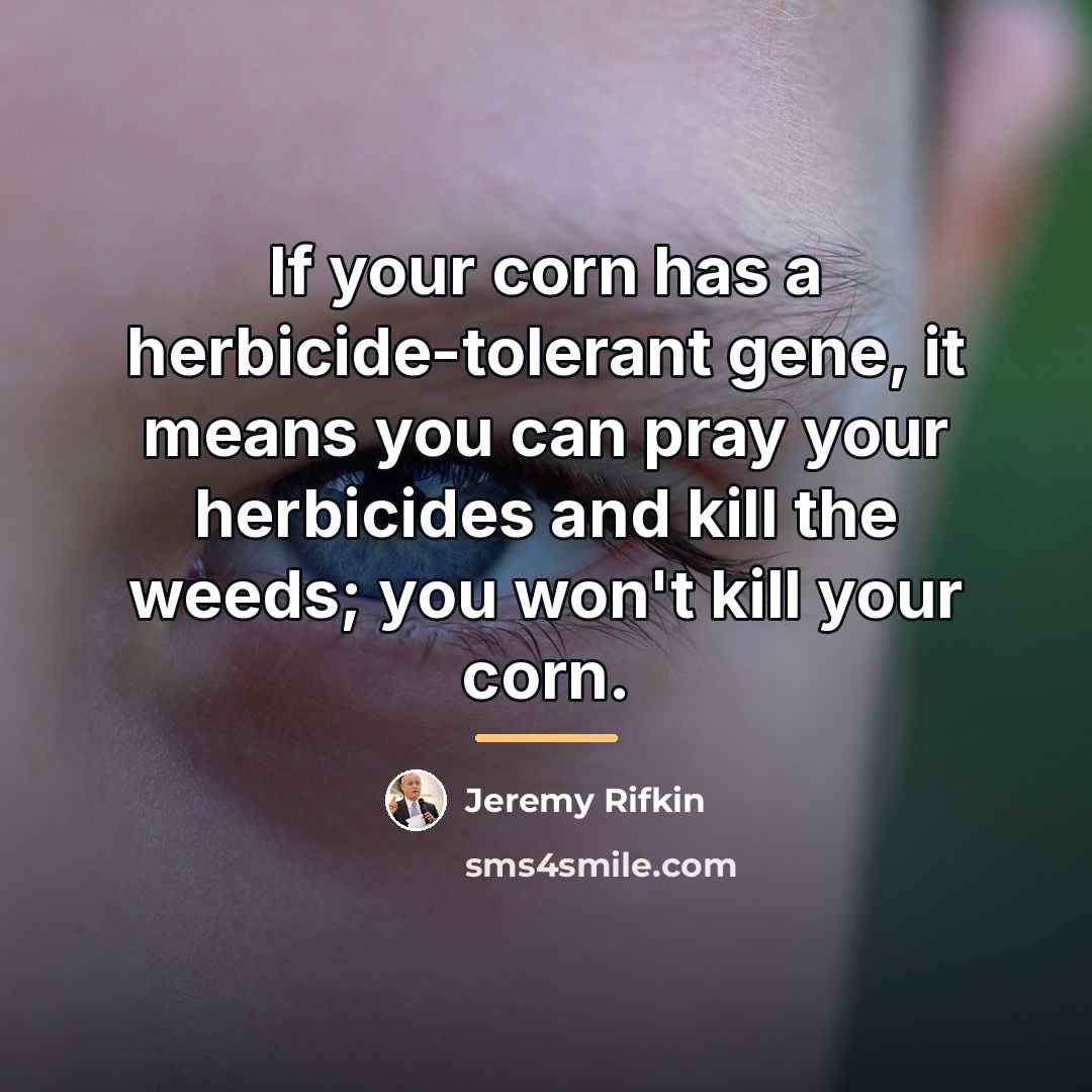 “If your corn has a herbicide-tolerant gene, it means you…” quote by Jeremy Rifkin