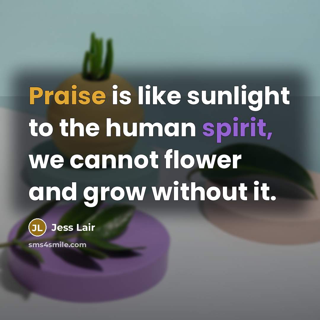 “Praise is like sunlight to the human spirit, we cannot…” quote by Jess Lair