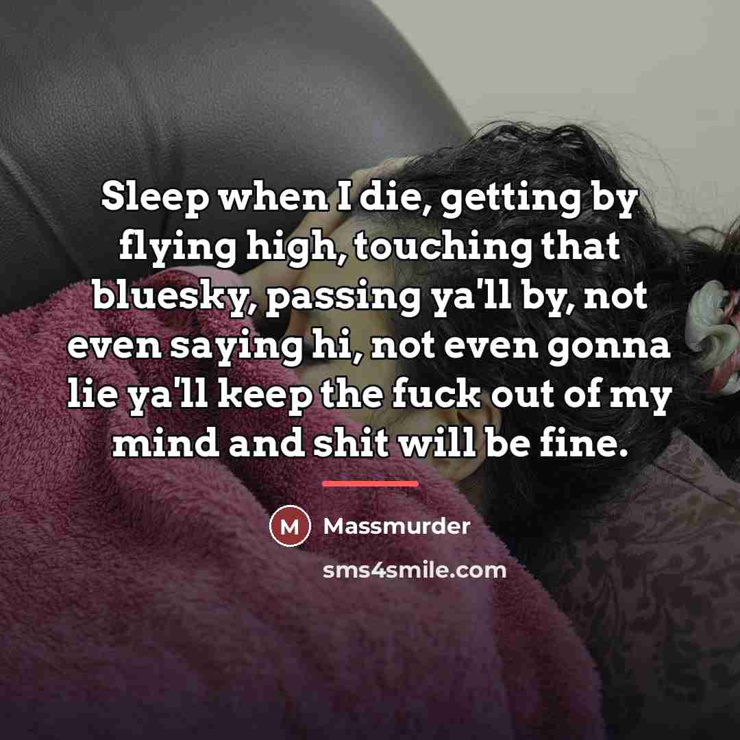 “Sleep when I die, getting by flying high, touching that…” quote by Massmurder