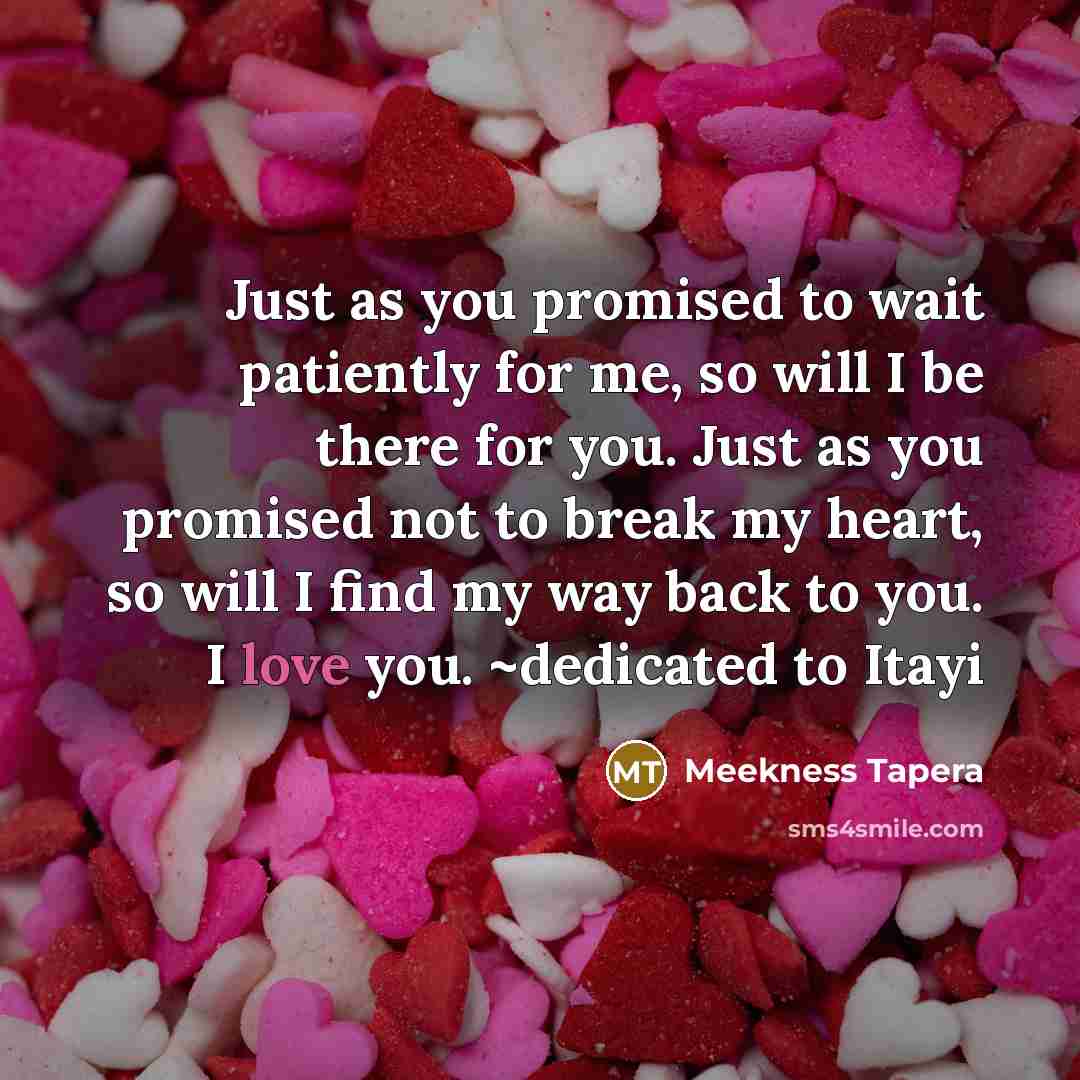 “Just as you promised to wait patiently for me, so…” quote by Meekness Tapera