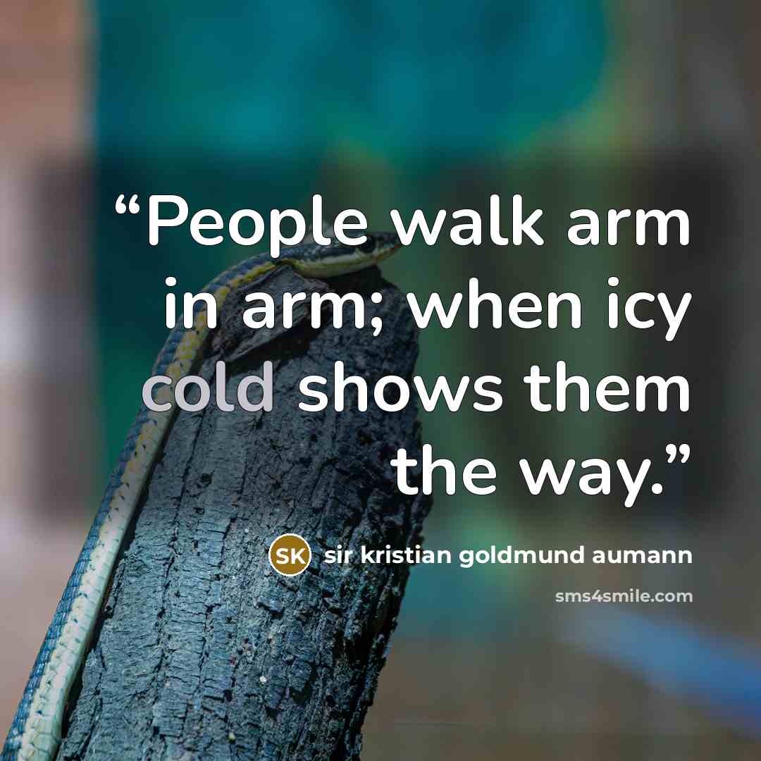 “People walk arm in arm; when icy cold shows them the way.” quote by sir kristian goldmund aumann