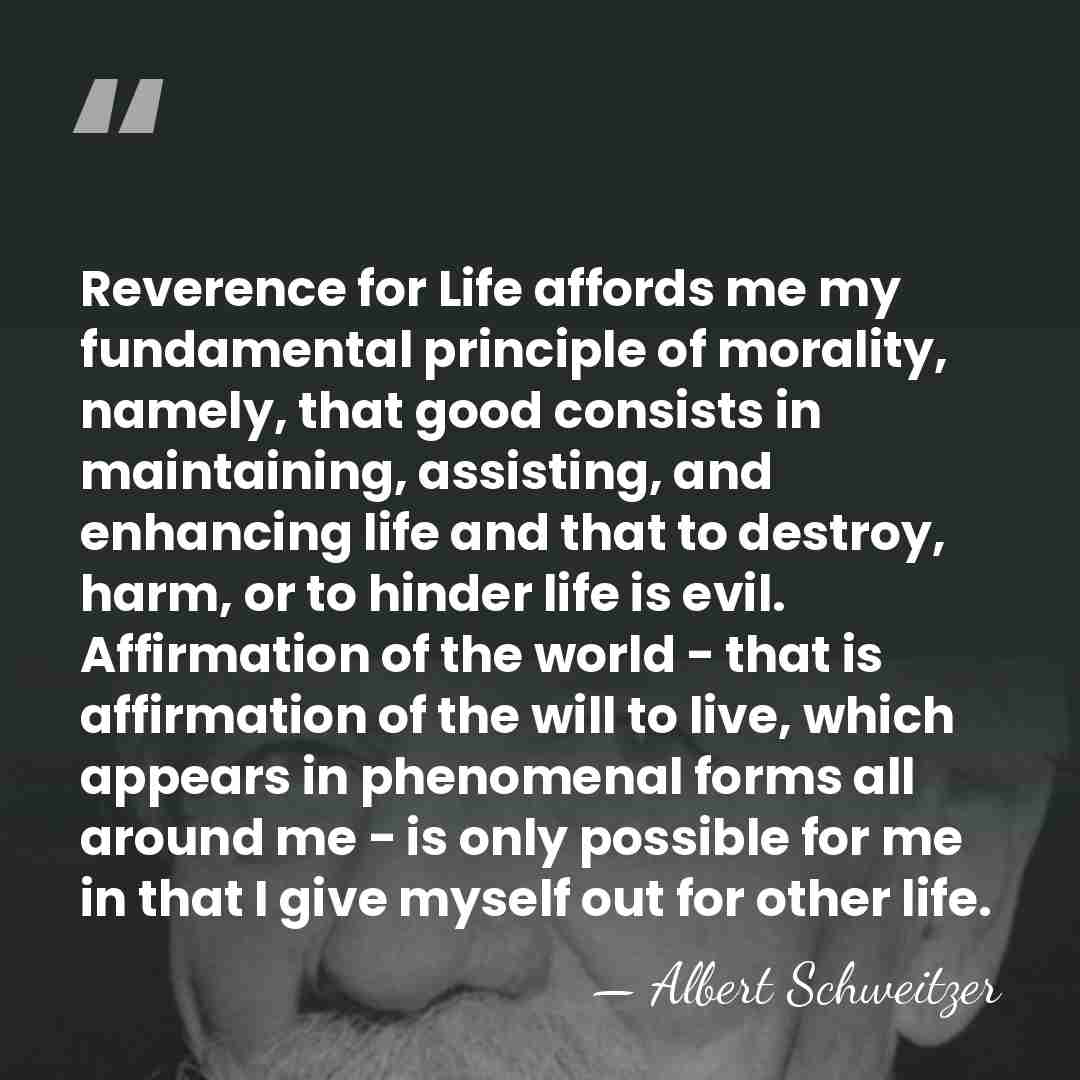 Reverence for Life affords me my fundamental principle of morality, namely, that&hellip; - Albert Schweitzer