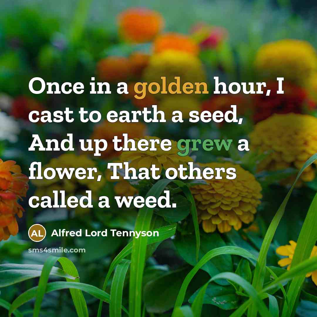 “Once in a golden hour, I cast to earth a…” quote by Alfred Lord Tennyson