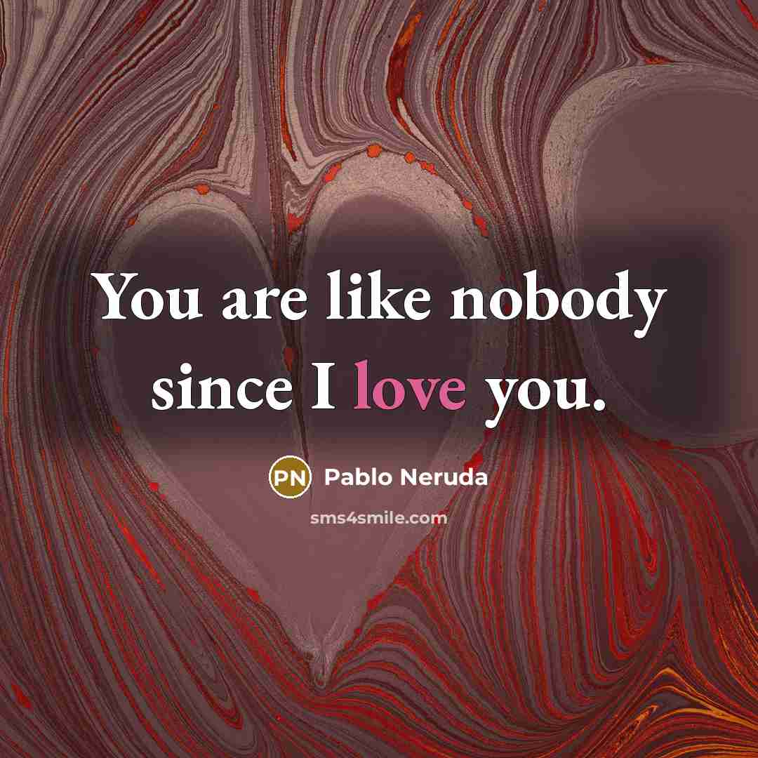 “You are like nobody since I love you.…” quote by Pablo Neruda