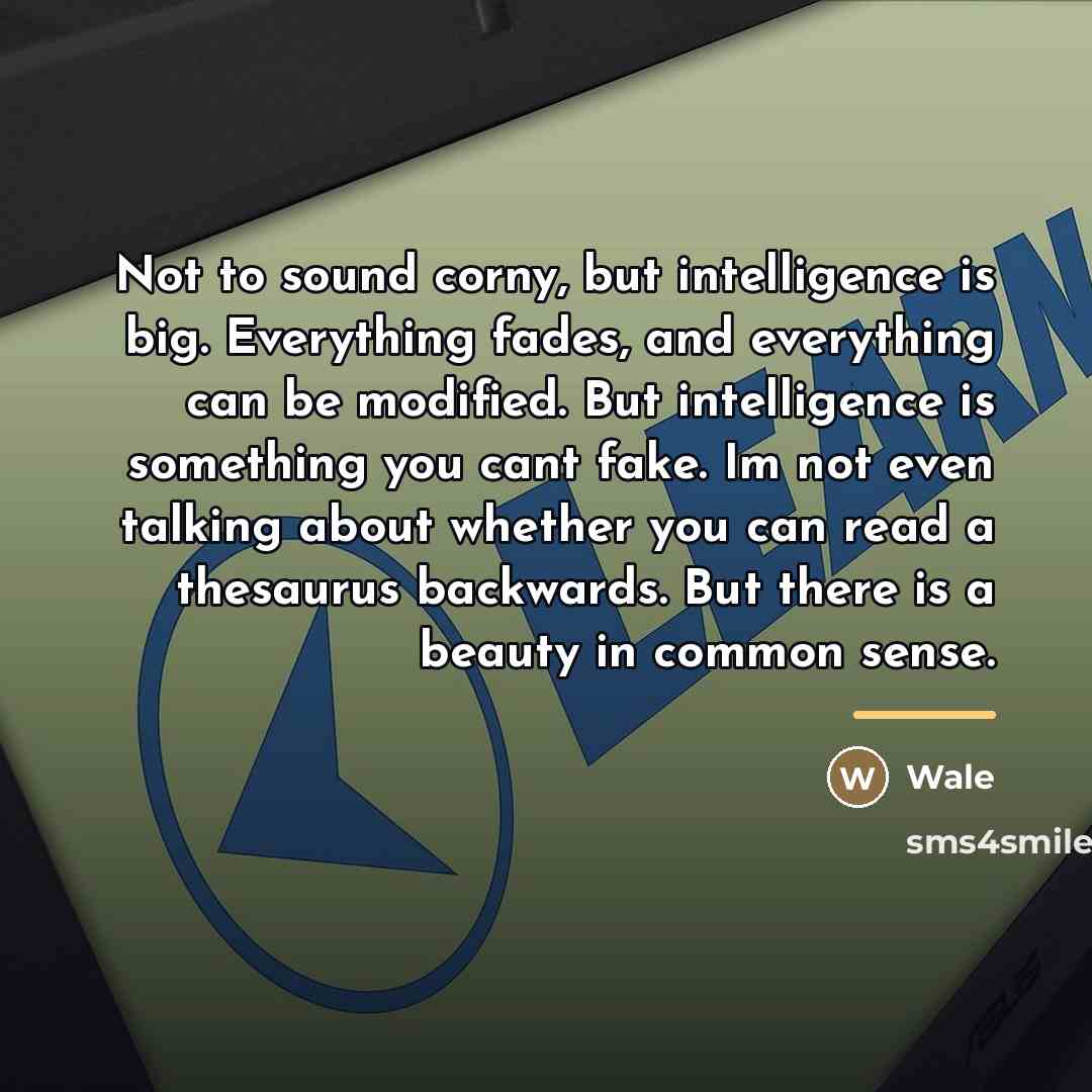 “Not to sound corny, but intelligence is big. Everything fades,…” quote by Wale