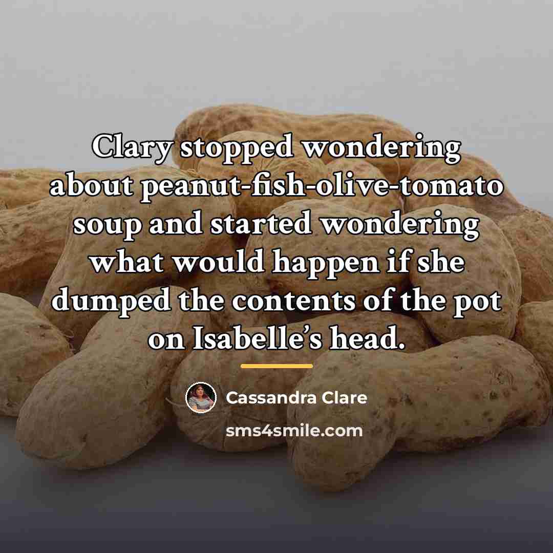 “Clary stopped wondering about peanut-fish-olive-tomato soup and started wondering what…” quote by Cassandra Clare