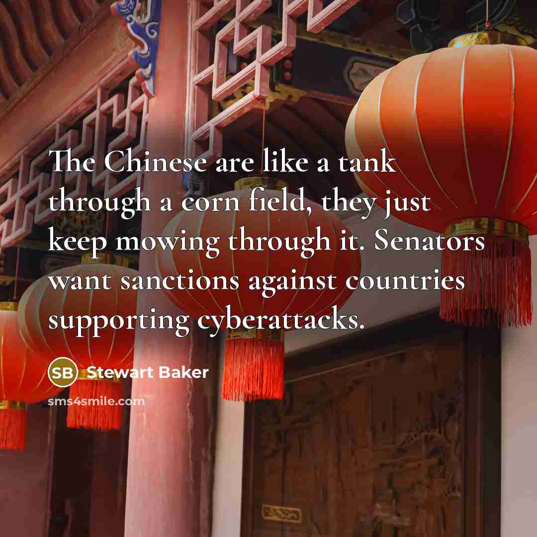 “The Chinese are like a tank through a corn field,…” quote by Stewart Baker
