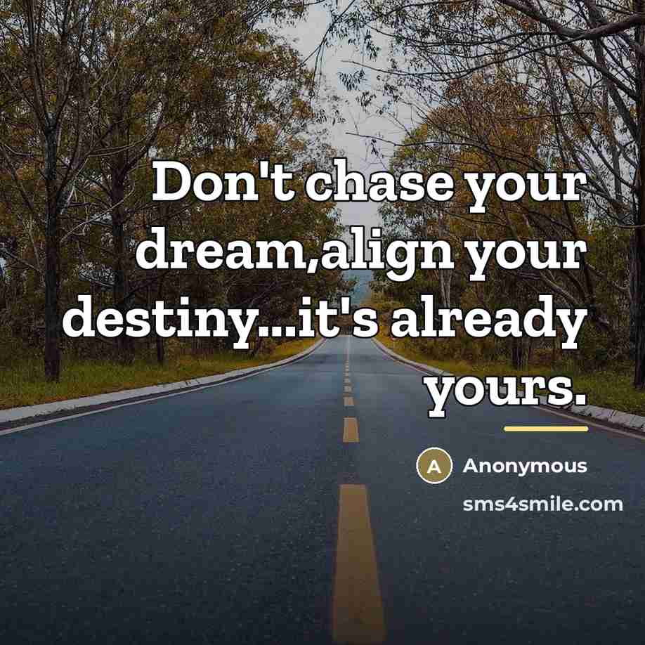 “Don't chase your dream,align your destiny...it's already yours.…” quote by Anonymous