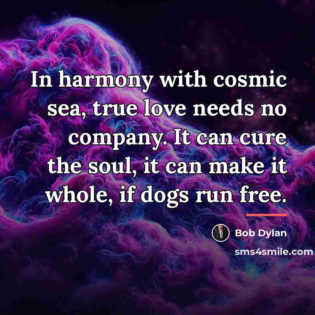 “In harmony with cosmic sea, true love needs no company.…” quote by Bob Dylan