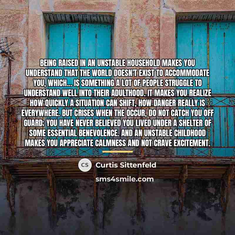 “Being raised in an unstable household makes you understand that…” quote by Curtis Sittenfeld