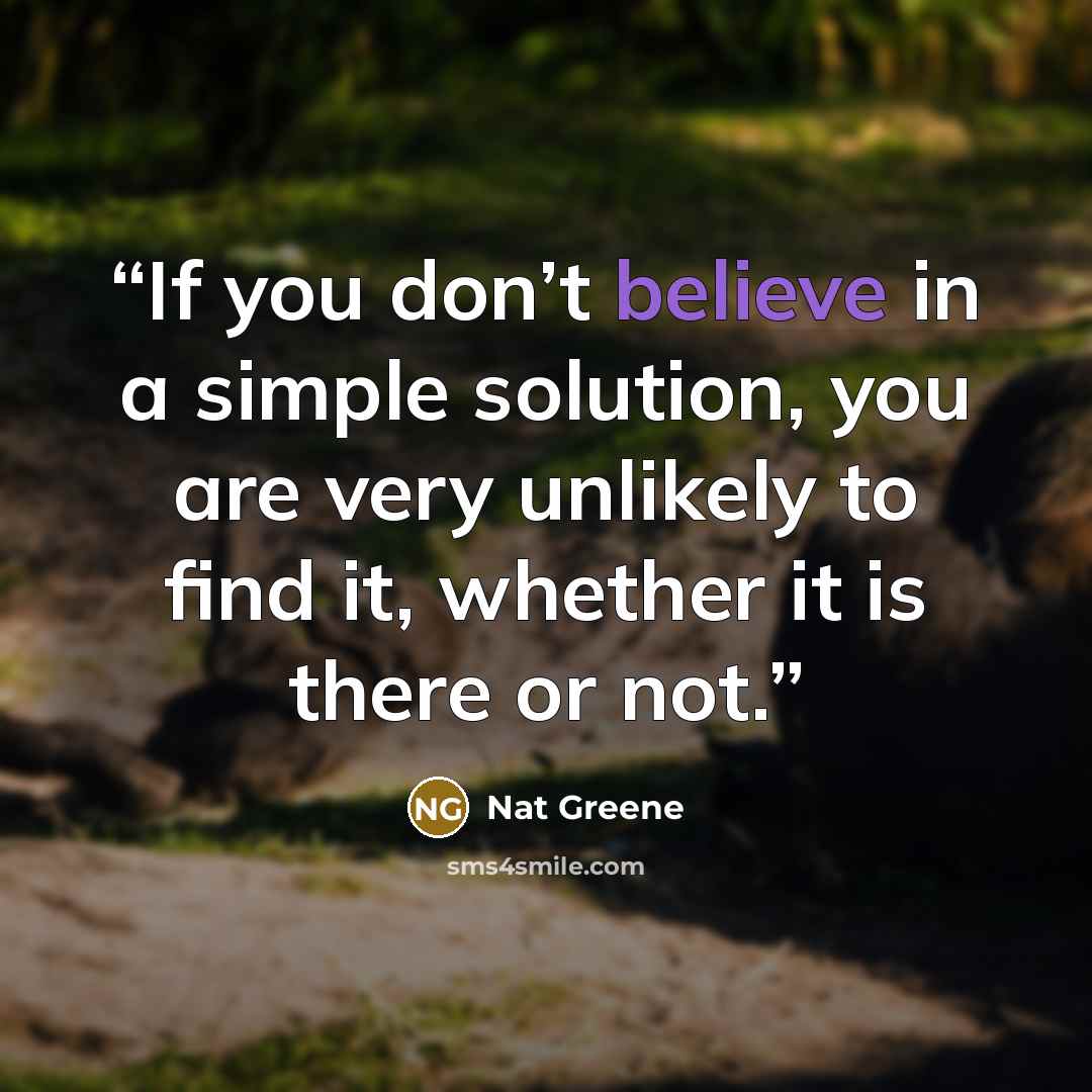 “If you don’t believe in a simple solution, you are very unlikely to find it, whether it is there or not.” quote by Nat Greene