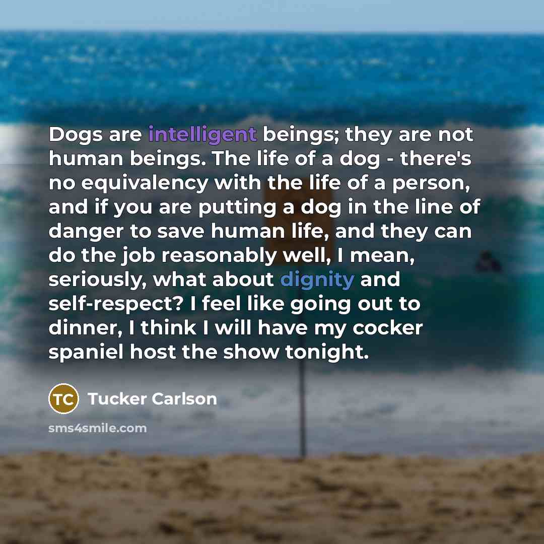 “Dogs are intelligent beings; they are not human beings. The…” quote by Tucker Carlson