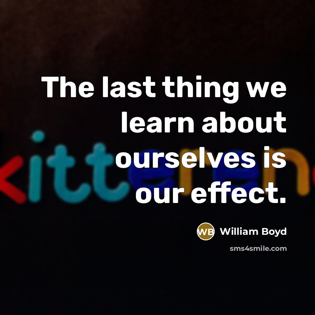 “The last thing we learn about ourselves is our effect.…” quote by William Boyd