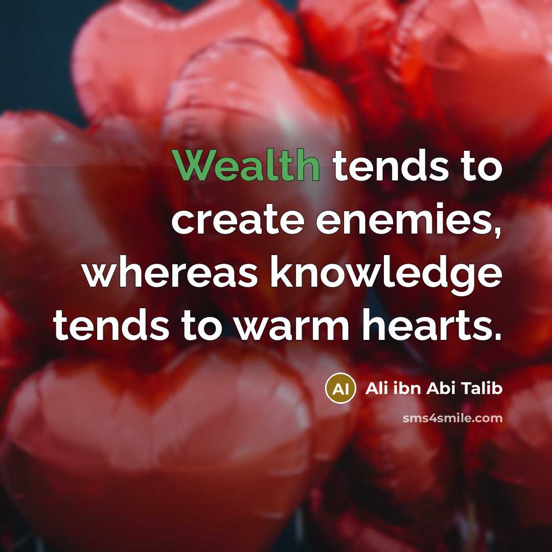 “Wealth tends to create enemies, whereas knowledge tends to warm…” quote by Ali ibn Abi Talib