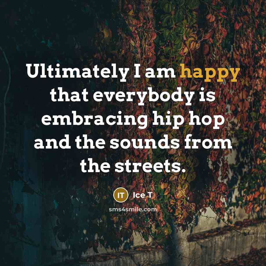 “Ultimately I am happy that everybody is embracing hip hop…” quote by Ice T