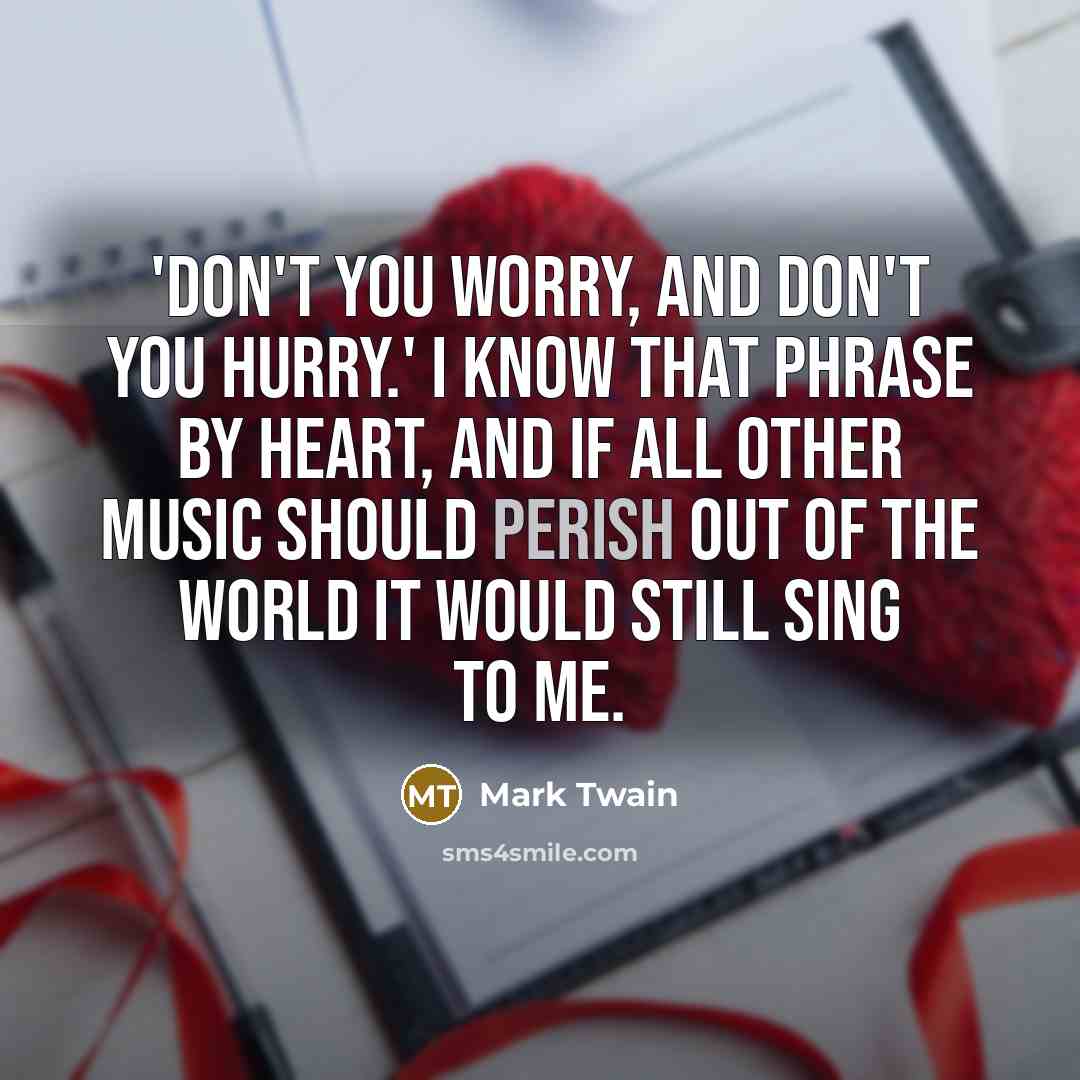 “'Don't you worry, and don't you hurry.' I know that…” quote by Mark Twain