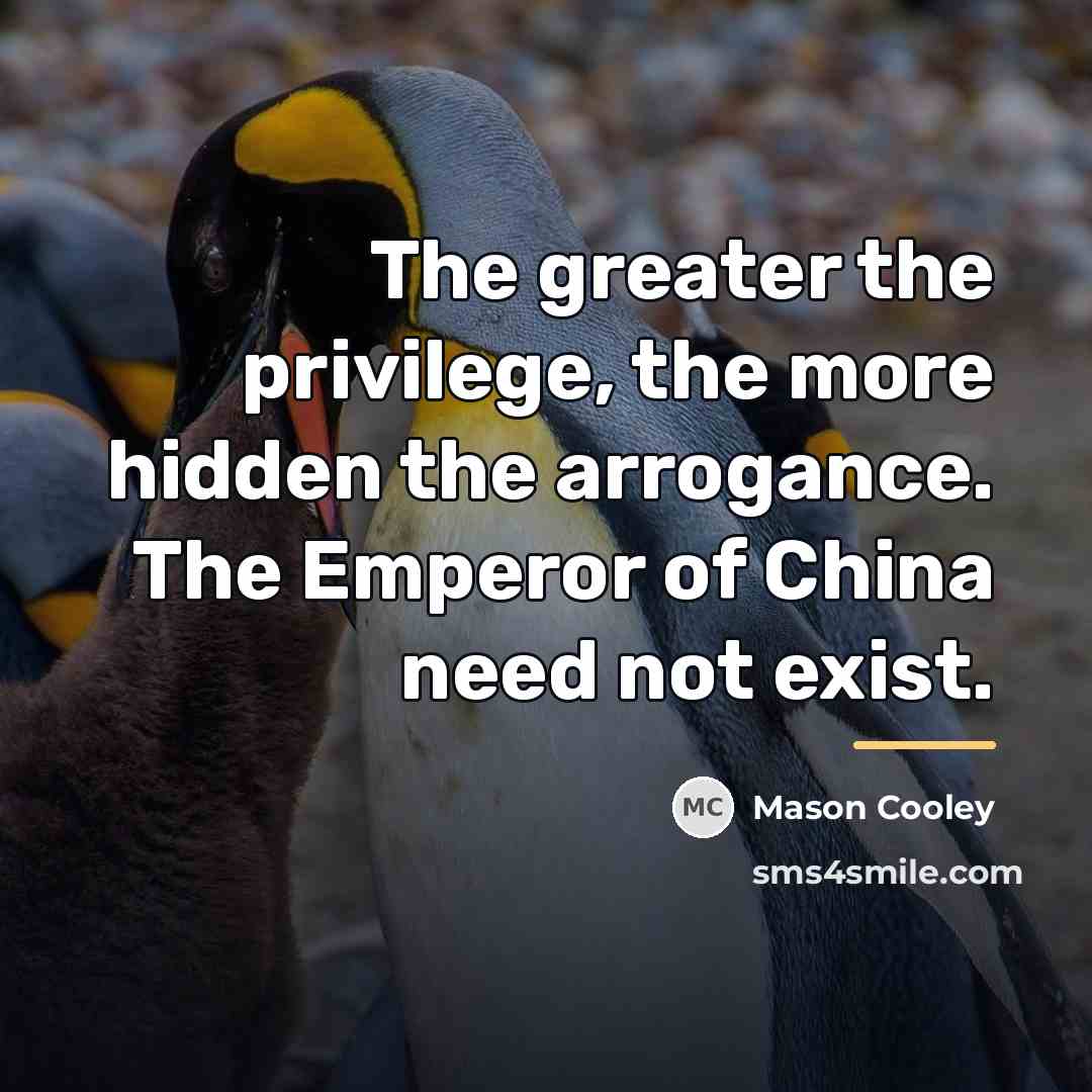 “The greater the privilege, the more hidden the arrogance. The…” quote by Mason Cooley