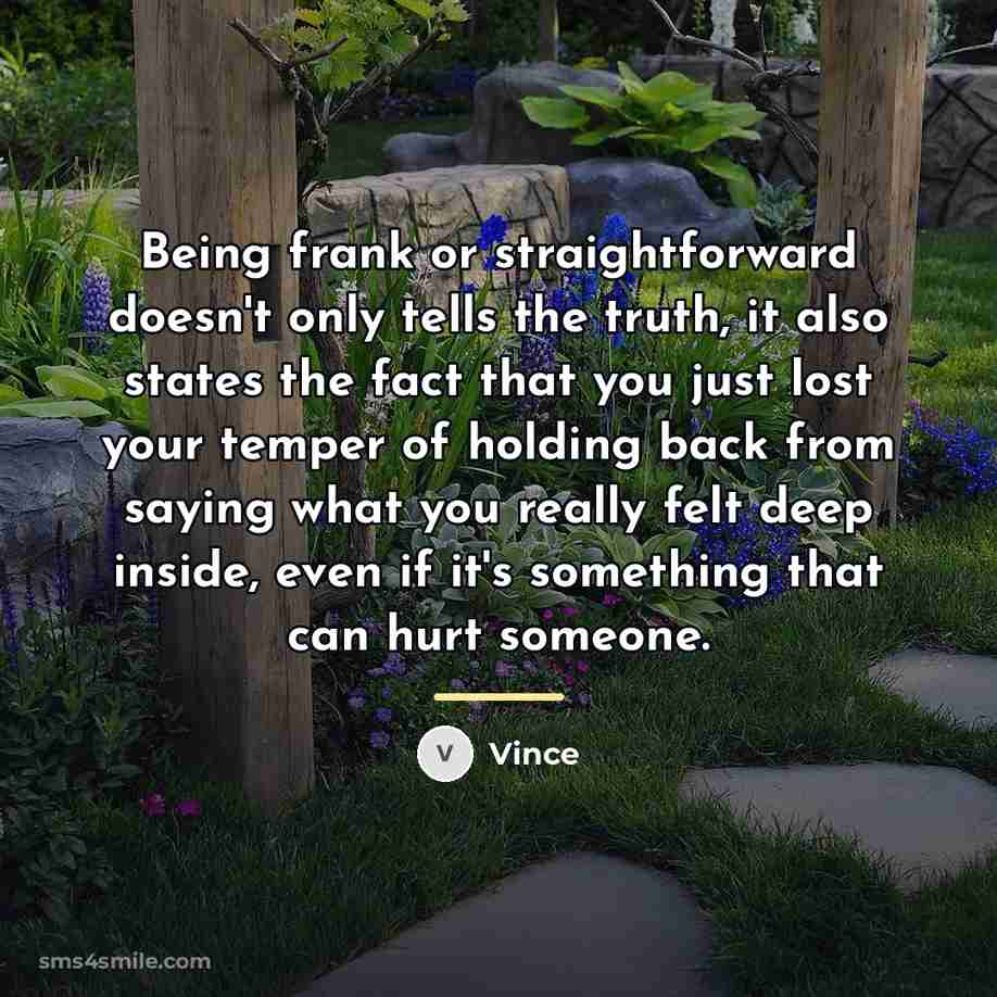 “Being frank or straightforward doesn't only tells the truth, it…” quote by Vince