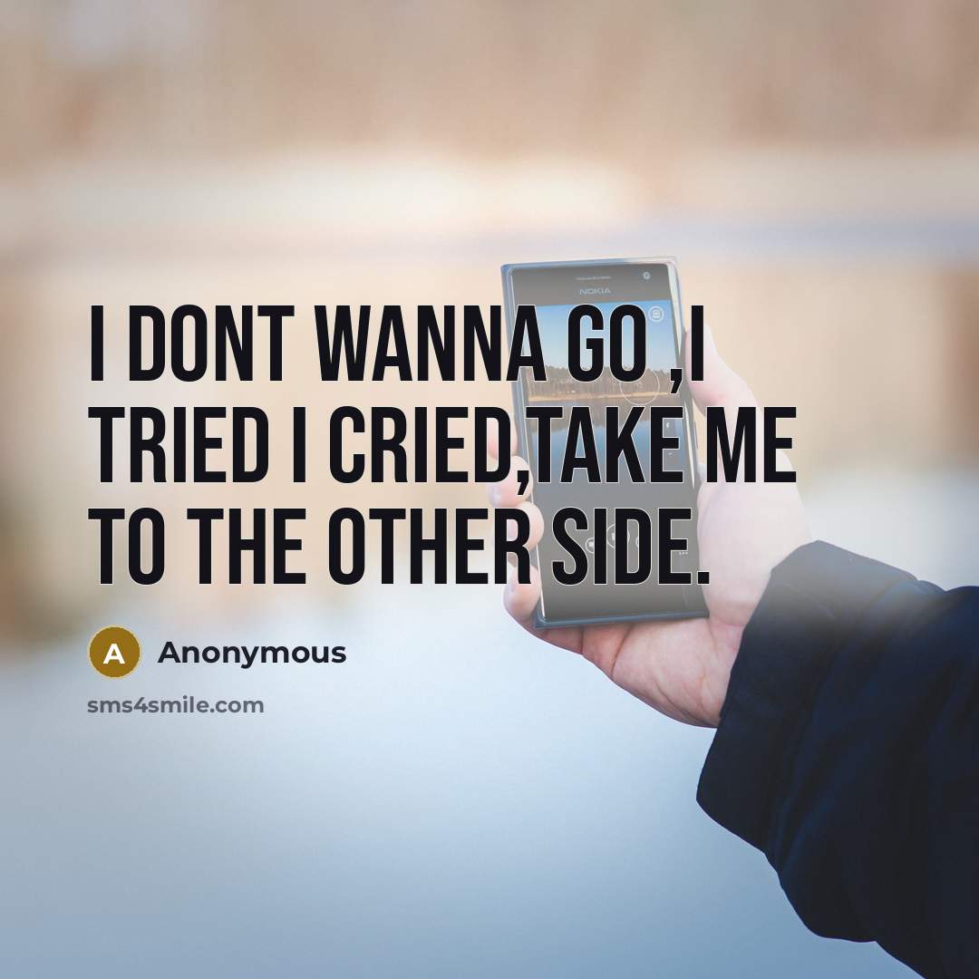 “I dont wanna go ,i tried I cried,take me to the other side.” quote by Anonymous