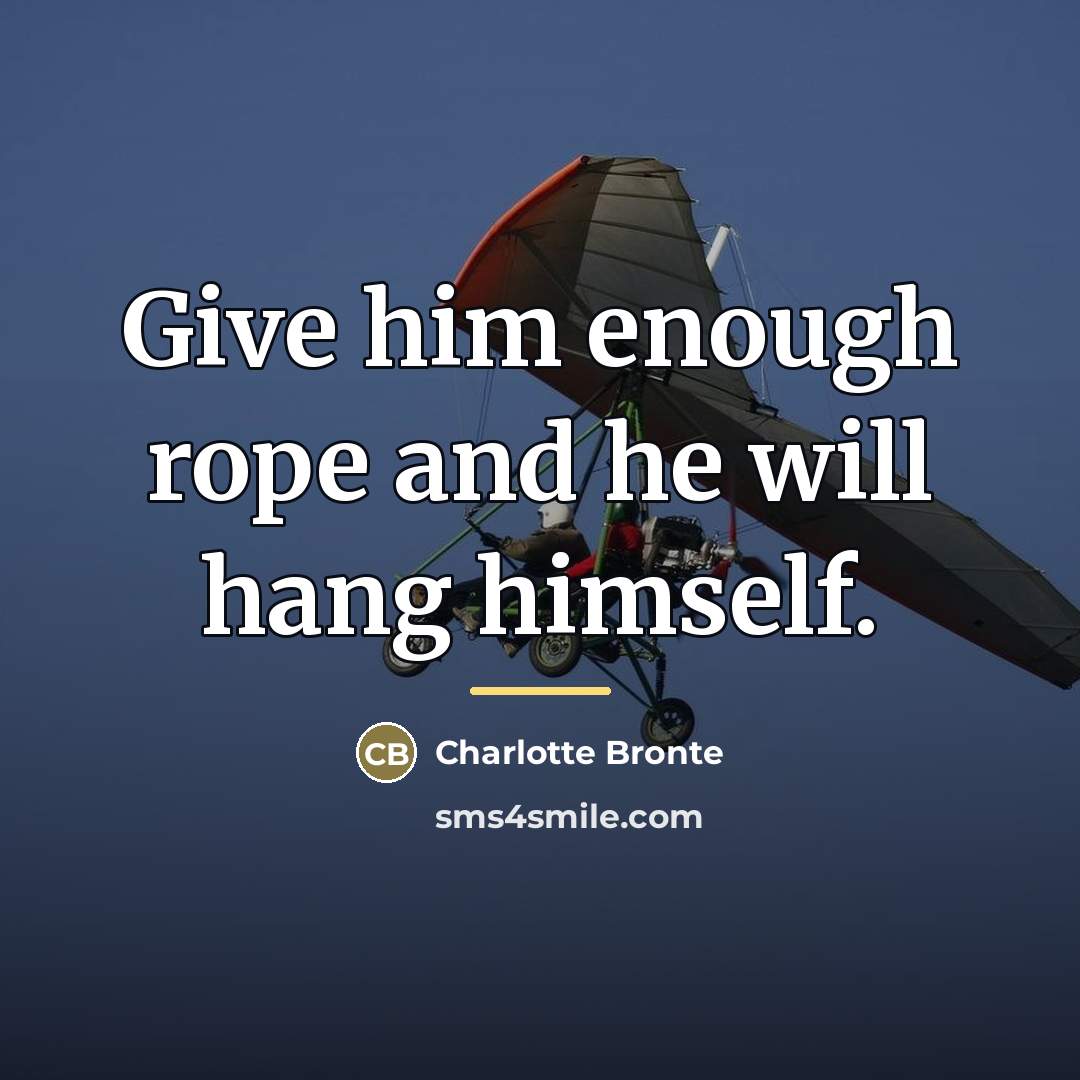 “Give him enough rope and he will hang himself.…” quote by Charlotte Bronte