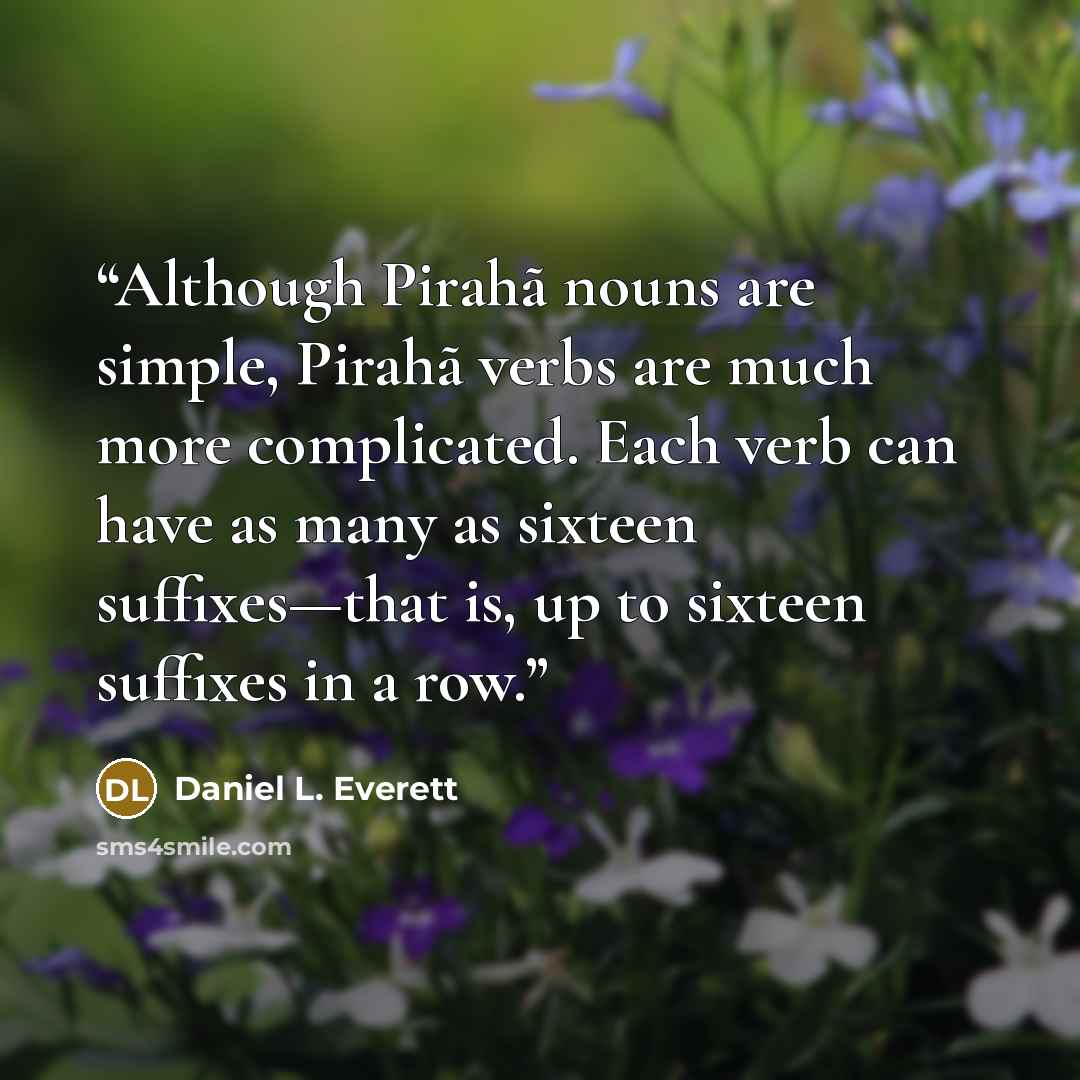 “Although Pirahã nouns are simple, Pirahã verbs are much more complicated. Each verb can have as many as sixteen suffixes—that is, up to sixteen suffixes in a row.” quote by Daniel L. Everett