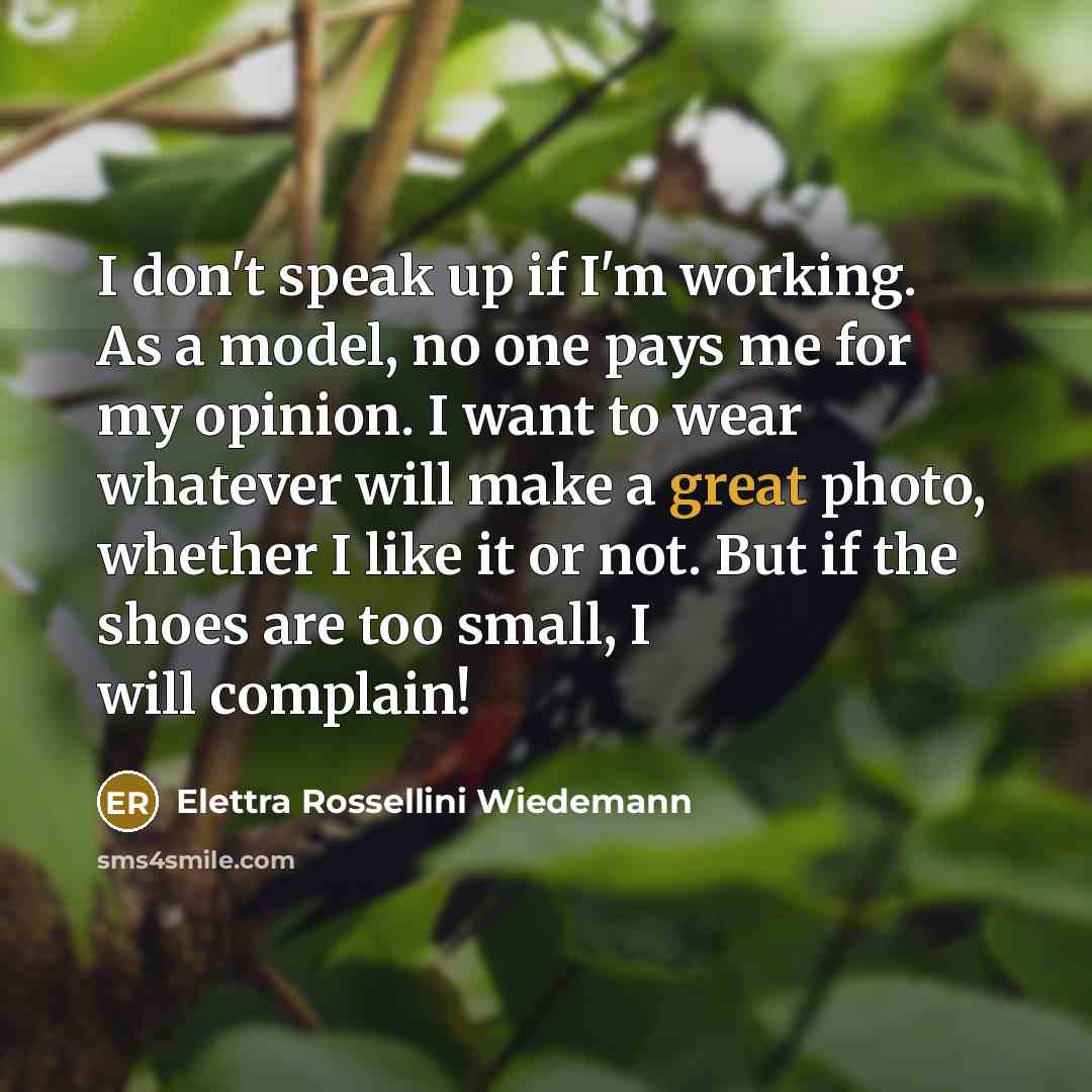 “I don't speak up if I'm working. As a model,…” quote by Elettra Rossellini Wiedemann